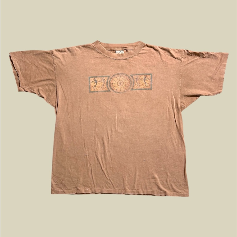 Vintage Prairie Mountain Men's 2XL Sand Beige Arizona Aztec Graphic T-Shirt XXL